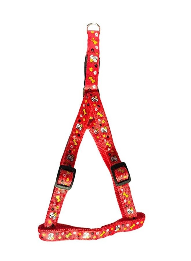 Pups&Pets Adjustable 15 MM Printed Nylon Harness & Leash Set for Small Dogs & Puppies (Red) - Image 2